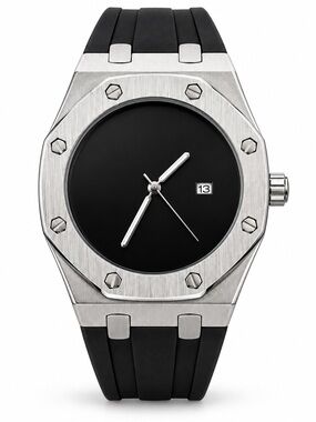 Minimalist Black Dial Royal Oak Style Watch with Rubber strap